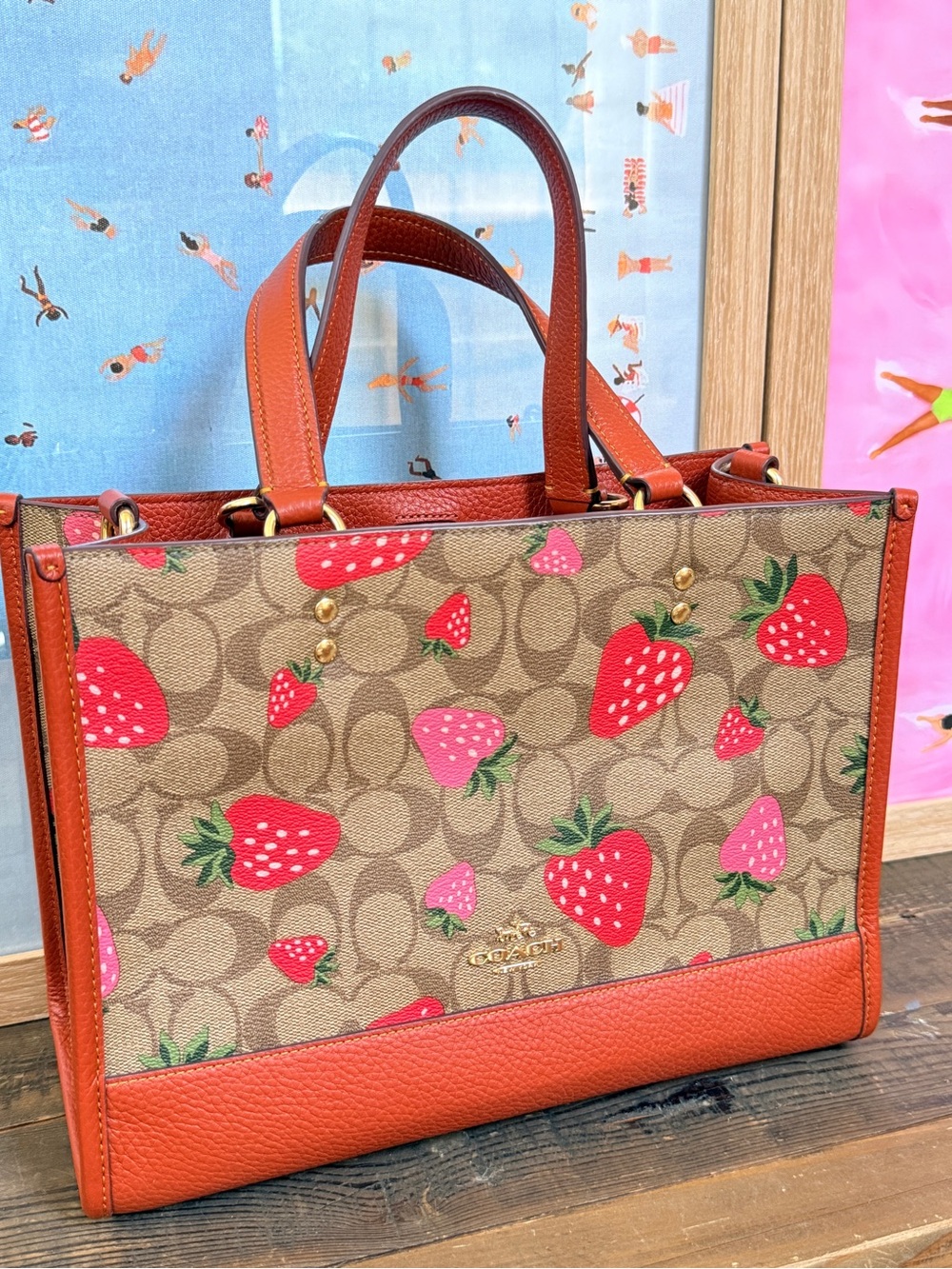 Coach Dempsey Strawberry Leather Tote Carryall Mint Condition Detached Strap